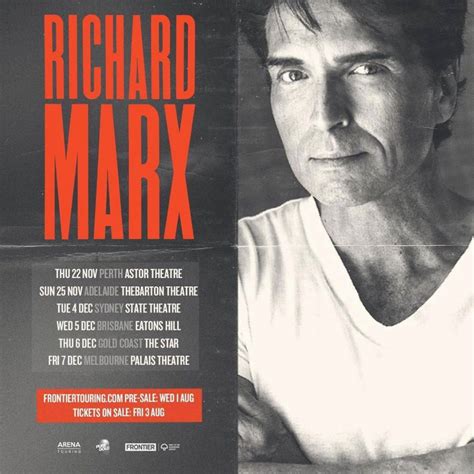 Richard marx tour - Richard Marx Tour Dates & Concert Schedule. Richard Marx tours both nationally and internationally so you can catch him everywhere from Paris, France to the Mayo Performing Arts Center in Morristown, NJ. View the event schedule above to see when he will be in a city near you. Richard Marx 2024 tour schedule has 7 concerts lined up for this year.